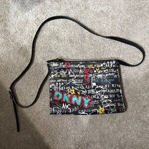 DKNY Leather Cross Body Purse with City Graffiti Design- Brand New